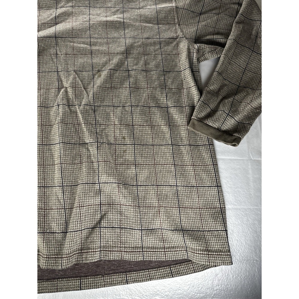 VTG L.L.Bean Mock Neck Windowpane Houndstooth Shirt Mens XL Beige USA Made - Picture 14 of 16